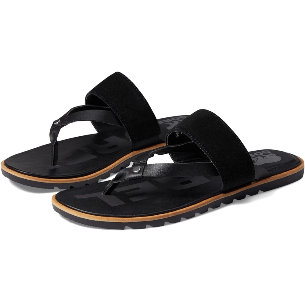 Sorel Black Suede & Leather Toe-Post Women's Sandals